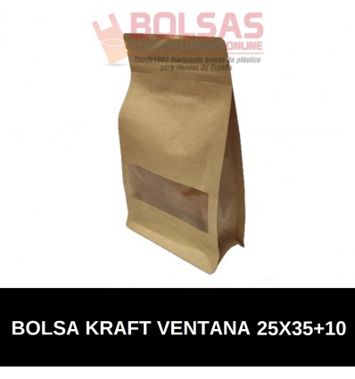 BOLSAS DE PAPEL KRAFT STANDUP RECTANGULAR CON BASE 25x35+10