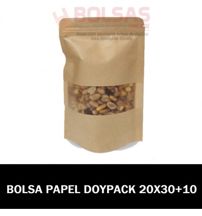 BOLSAS DE PAPEL KRAFT DOYPACK CON VENTANA 20x30+10