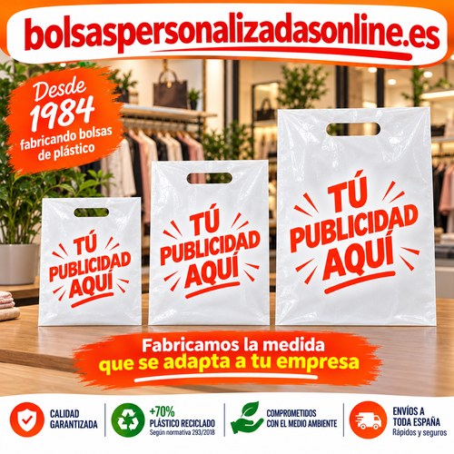 bolsas personalizadas para tiendas en plastico con logotipo impreso de modelo asa troquelada